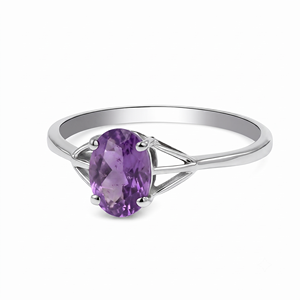 Rhaya Jewels Elegant Rhodium Plated 925 Sterling Silver Oval Cut Amethyst Prong Setting <b>Dainty</b> Band Trendy Women's <b>Ring</b> - Product Image 2