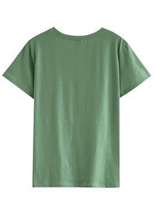 T-shirt en tricot à fleurs vert pour femme, manches courtes, col rond, 100% coton jersey, décontracté, confortable, coupe classique, printemps été - Product Image 3