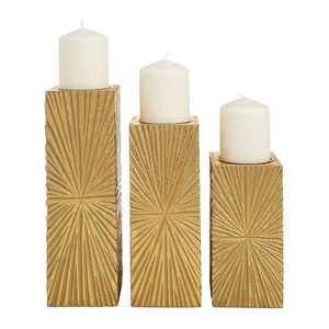 Gold Sunburst Handmade Durable MDF Rectangular Pillar <b>Candle</b> Holder <b>Set</b> Unscented Decorative Centerpiece for Wedding Home Decor - Product Image 3