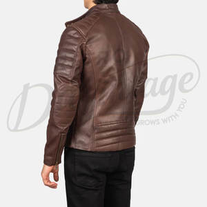 Veste en cuir véritable marron noyer de qualité supérieure pour homme, avec épaulettes rembourrées, coupe ajustée, style motard Cafe Racer, manteau d'hiver en cuir véritable - Product Image 3