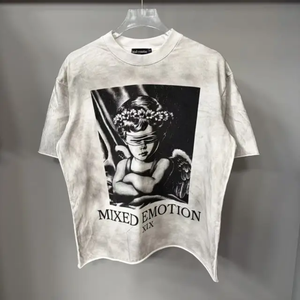 เสื้อยืดแฟชั่นสตรีทแวร์ผู้ชายสั่งทำขายส่ง ทรงโอเวอร์ไซส์ แขนสั้น ประดับเพชรแท้ ผ้าสแปนเด็กซ์/ผ้าฝ้ายออร์แกนิค ระบายอากาศได้ดี แห้งเร็ว - Product Image 2