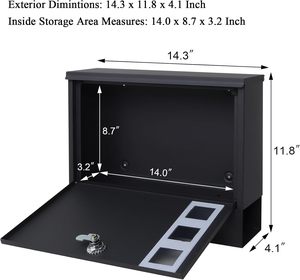 Boîte aux lettres sécurisée murale en acier pour la maison/le bureau |   Boîte de livraison de courrier étanche et verrouillable avec compartiment pour journaux, couleur poudre - Product Image 3