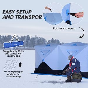 Tenda Isolata Portatile per Pesca sul Ghiaccio da 5-8 Persone, 2 Porte con Borsa per il Trasporto, per Spiaggia e Pesca sul Ghiaccio all'Aperto - Product Image 4