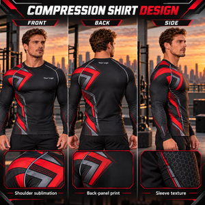 Custom Men's Black Red Graphic <b>Long</b> <b>Sleeve</b> <b>Compression</b> <b>Shirt</b> Crew Neck Fitted Gym Training Rash Guard Athletic Sports Base Layer - Product Image 6