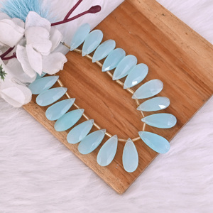Perles facettées en chalcédoine aqua naturelle, 41,5 grammes, 25x11 mm, forme goutte d'eau, pour la fabrication de bijoux |   1 brin - Product Image 5