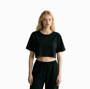 Women's Crew Neck Short Sleeve <b>Crop</b> <b>Top</b> Knitted Solid Color Casual Loose Fit Spring Summer Wear - Product Image 2
