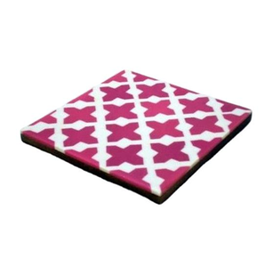 Square Shape Pink <b>White</b> Geometric Pattern Design MDF <b>Coaster</b> Eco-Friendly Table Organizer Mats For Drinks - Product Image 1
