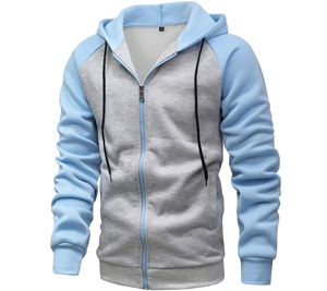 Sweat-shirt à capuche zippé à manches raglan gris et bleu clair pour homme, coupe décontractée, vêtement d'automne, sweat-shirt gris pour homme 2027 - Product Image 1