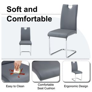 Sedie da pranzo moderne in 4 pezzi con sedie laterali imbottite in ecopelle con gambe in metallo per cucina e sala da pranzo disponibili Grey - Product Image 2