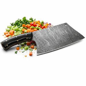 Couteau à découper moderne ambidextre fait main Edge Master Manufacture en acier Damas, manche en corne noire, étui en cuir, compatible lave-vaisselle - Product Image 1