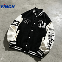 Veste de baseball en chenille de haute qualité LAYENNE pour hommes, avec broderie et manches en cuir, veste de baseball personnalisée pour hommes