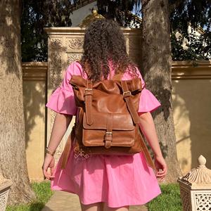 Luxury Genuine Leather <b>Roll</b> Top <b>Backpack</b> Mens Travel Daypack Cowhide Laptop Rucksack Custom Embossed Logo LTBP-0056 - Product Image 1