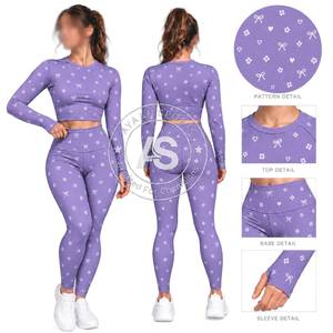 Women’s 2 Piece Yoga <b>Set</b> <b>Long</b> <b>Sleeve</b> Crop Top High Waist Leggings Workout Activewear Fitness <b>Gym</b> <b>Set</b> - Product Image 2