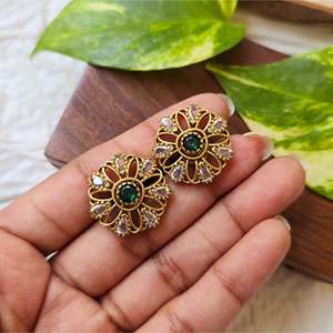 AD Studs Drop Earrings-Cute Classic Trendy Numbers Flowers Hearts Geometric with Emerald Pearl Diamond Quartz Shell Brass Alloy - Product Image 4