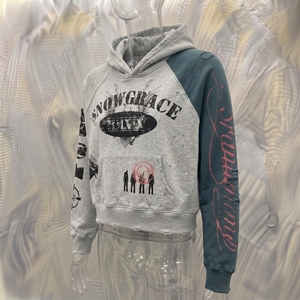 เสื้อฮู้ดครอปผู้ชาย Snowgrace แขนเสื้อแบบแร็กแลน สตรีทแวร์ พิมพ์ลาย มีกระเป๋า ดีไซน์ทรงโอเวอร์ไซส์ เหมาะสำหรับใส่ในฤดูใบไม้ร่วง - Product Image 4