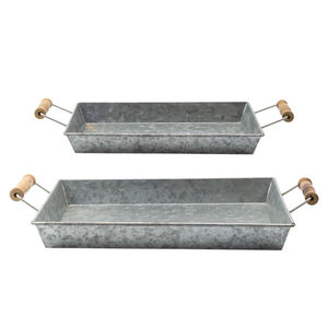 Juego de 3 bandejas rectangulares de metal galvanizado, estilo rústico, para servir, decorativas, con asas, en oferta. - Product Image 5