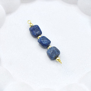 Three Stone Sapphire Raw Connector Handmade Gold Plated Birthstone Charm With Beaded Connector Use For Bracelet Necklace - Product Image 3