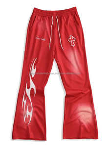 Wholesale Men <b>Gothic</b> Cross Print Graphic <b>T</b>-<b>Shirt</b> and Red Flared Joggers Set 2 Piece Streetwear Outfit Custom Logo Fashion Gear - Product Image 3