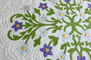 Wholesale Custom Wildflower Hawaiian <b>Quilt</b> Blue Violet Floral Applique Cotton Bedspread Hand Quilted Botanical <b>Bedding</b> - Product Image 5