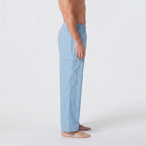 Pantalones Cargo Oxford Azul Claro, Cintura Alta, Cordón Elástico, Largos, Estilo Casual de Otoño, Pierna Ancha Plana, Corte Regular - Product Image 4