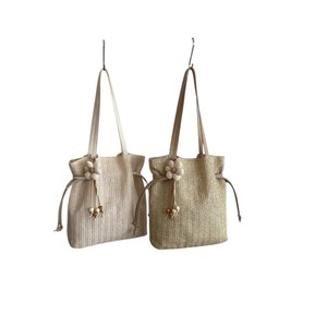 Casual Natural yarn bag Woven Tote with Drawstring Fashionable Shoulder Bag for Summer <b>Beach</b> Sustainable Gift <b>Accessory</b> - Product Image 1