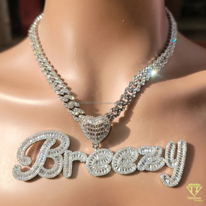 Moissanite Diamond " QaShat " Pendant <b>Chain</b> Custom Heart Necklace <b>Cuban</b> <b>Link</b> Hip Hop Bling Jewelry - Product Image 4