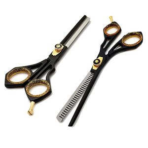 Ensemble professionnel de ciseaux à effiler les cheveux de barbier noir et or de 5.5 pouces lames tranchantes en acier inoxydable pour la coiffure - Product Image 3
