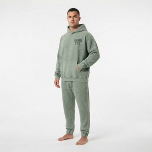 Ensemble survêtement homme vert sauge délavé tendance de qualité supérieure avec sweat à capuche et pantalon coupe oversize à épaules tombantes et poche kangourou - Product Image 2