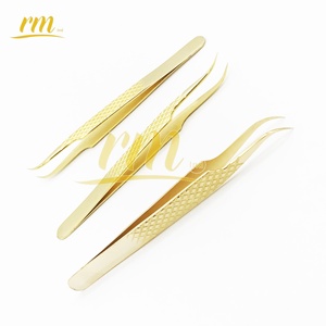 Pince à épiler pour extensions de cils RMI en acier inoxydable anti-magnétique 10 mm, qualité supérieure, cils dorés tendance en gros - Product Image 4