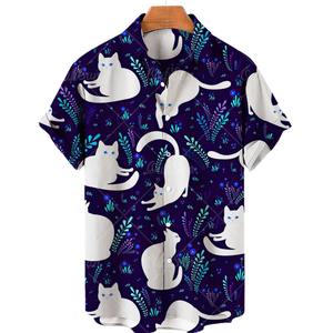 Nouvelle chemise décontractée d'été à manches courtes, version coréenne, tendance, pour hommes et femmes, col ample, style hawaïen, motif chats de bord de mer 2026 - Product Image 1
