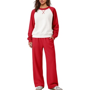 Conjunto Deportivo Informal de 2 Piezas para Mujer, Sudadera con Mangas Raglán en Bloques de Color y Pantalones Largos, de Secado Rápido, en Spandex/Algodón - Product Image 1