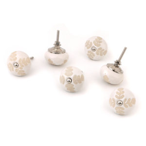 Boutons de meuble ronds en céramique avec motif de feuille, poignées de meubles traditionnelles blanches pour la maison et le bureau, installation facile - Product Image 1