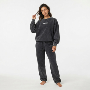 Ensemble deux pièces de haute qualité pour femme : sweat-shirt à col rond délavé et pantalon de jogging, style streetwear décontracté et ample - Product Image 5