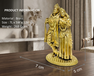 Idole de Radha Krishna en laiton pur plaqué de Jaipur Metals |   100% Laiton |   Fait main, durable |   Statue de divinité hindoue |   7x5x12cm |   268g | - Product Image 3
