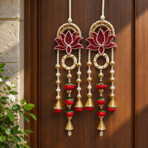 Peacock Shubh Labh Door Hanging Pair Pearl Beads Golden Tassel Wedding Festival <b>Mandir</b> Home Decor Gift Item - Product Image 3