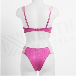 Ensemble de bikini push-up rayé rose avec bordure contrastée et bas de string, maillot de bain pour femme - Product Image 2