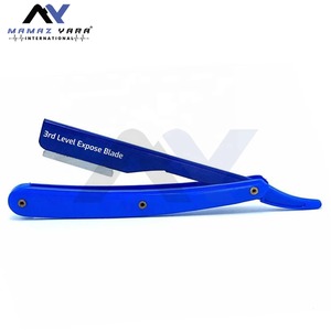 Rasoir professionnel à lame exposée bleu mat pour barbiers, rasoir de barbier à bord droit avec logo personnalisé - Product Image 3