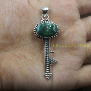 Colgante de Plata de Ley 925 con Crisocola y Malaquita, Collar Hecho a Mano con Piedras Preciosas Estilo Boho Vintage, Joyería Espiritual, Regalo Unisex - Product Image 4