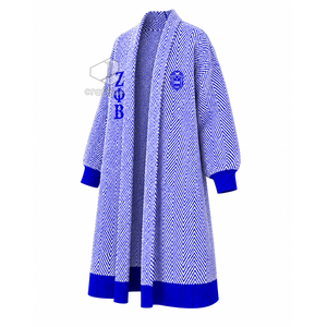 เสื้อคลุมคาร์ดิแกนไหมพรมลายก้างปลาแบบยาวสำหรับผู้หญิง Zeta Phi Beta Sorority  แบบเปิดด้านหน้า ปักลายที่ปลายแขนเสื้อ  พร้อมขอบแขนเสื้อแบบริบ - Product Image 2