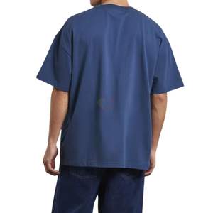 T-shirt pour homme bleu marine à épaules tombantes, coupe ample et carrée, en coton épais, fabricant de marques personnalisées - Product Image 2