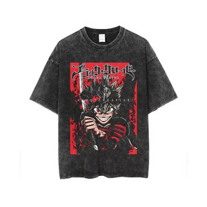 เสื้อยืดโอเวอร์ไซส์สีดำลายพิมพ์ตัวการ์ตูนอนิเมะ แขนสั้น คอกลม สไตล์สตรีท ผ้าฝ้ายฟอกสี - Product Image 6