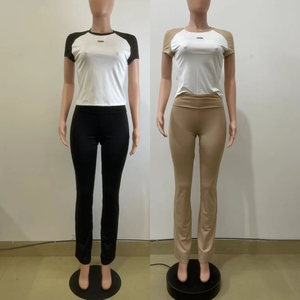 New Arrival Fashion 2025 Street Wear Summer Boutique Front Jersey Blank Color <b>Patchwork</b> Short Sleeve Cropped T-<b>shirt</b> Pant 2 - Product Image 1