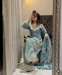 ชุดผ้าไหม Zmy-Chu ดีไซน์ใหม่พรีเมียมสุดฮิต พร้อมผ้าคลุมไหล่แบบ Palazzo สำหรับงานแต่งงานและงานเลี้ยงสบายๆ จาก Bulk India Export - Product Image 3