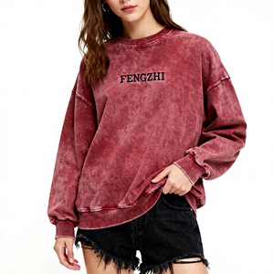 Pulls en coton personnalisés avec logo pour femmes, col rond ample et manches longues, couleur unie, vente en gros - Product Image 1