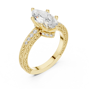 Anillo Clásico con Pavé de Oro Amarillo de 14K, Diamante Cultivado en Laboratorio Certificado por IGI de 2 CT, Corte Marquesa, Anillos de Halo para Aniversario, Boda o Compromiso - Product Image 3