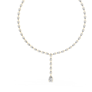 Collier en or jaune avec diamant de laboratoire taille poire en forme de Y |   Collier de tennis élégant pour femmes, bijoux de luxe - Product Image 3