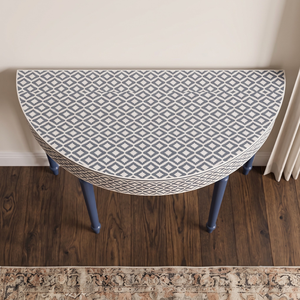 Table console multifonctionnelle réglable en hauteur, en bois massif, avec incrustations en os et motif en treillis de diamants, faite à la main, pour salon - Product Image 3