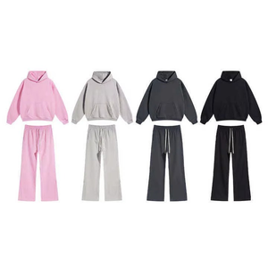 Conjunto Deportivo Informal Unisex con Capucha, Sudadera de Color Sólido y Pantalones Deportivos con Cordón, Corte Holgado, Ropa de Otoño para Adultos - Product Image 1
