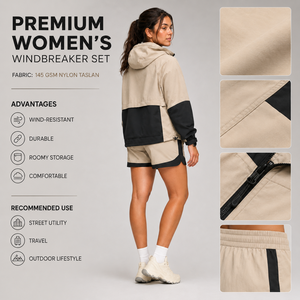 Ensemble veste et short streetwear pour femme, doublure en maille, léger, en tissu ripstop, usine de vêtements personnalisés en gros - Product Image 2