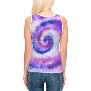 เสื้อกล้ามผู้หญิงสีม่วงน้ำเงินลายสไปรัลแบบ Tie Dye พิมพ์ลายทั่วตัว แบบ Sublimation แขนกุด สไตล์ลำลอง เสื้อกั๊กสำหรับฤดูร้อน - Product Image 2